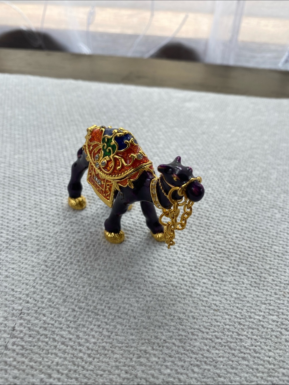 Purple and Gold Camel Figurine Trinket Box